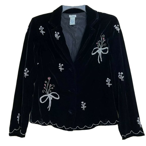 Anthropologie ODILLE Beaded Floral Velvet Blazer Jacket Size 8 Whimsigoth Fairy - Picture 1 of 8